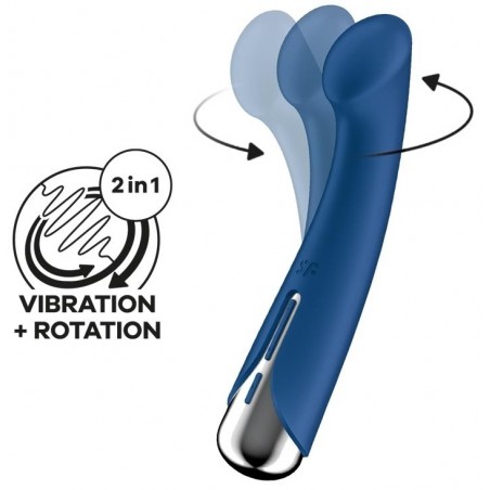 Vibromasseur Polyvalent Rotatif Bleu - Spinning G-Spot 1 - Tête Plate - Waterproof - Rechargeable - 11 cm / Ø 3,5 cm - Satisfyer