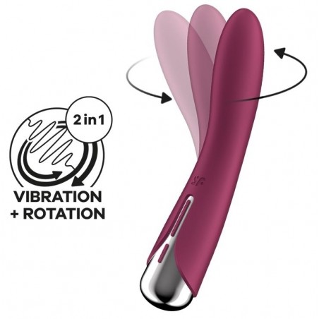 Vibromasseur Polyvalent Rotatif Bordeaux Tête Arrondie - Spinning Vibe 1 - Etanche - Rechargeable - 11 cm / Ø 3 cm - Satisfyer