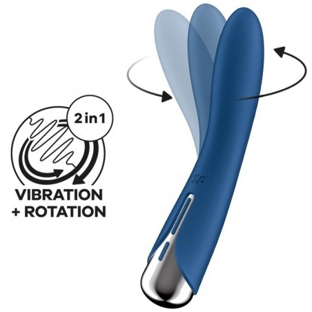 Vibromasseur Polyvalent Rotatif Bleu - Spinning Vibe 1 - Tête Arrondie - Etanche - Rechargeable - 11 cm / Ø 3 cm - Satisfyer
