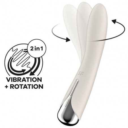 Vibromasseur Polyvalent Rotatif Ivoire - Spinning Vibe 1 - Tête Arrondie - Etanche - Rechargeable - 11 cm / Ø 3 cm - Satisfyer