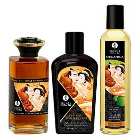 Coffret Sweet Kisses - Huile De Massage Amande/Huile Chauffante Caramel/Gloss Coco/Poudre Miel/Peinture Chocolat - Shunga
