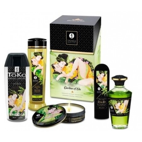 Coffret Garden Of Edo Au Thé Vert - Huile De Massage/Huile Chauffante/Bougie De Massage/Lubrifiant/Gel Stimulant - Shunga