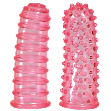 2 Gaines Pour Doigt - Lust Fingers Rose - 1 Avec Perles - 1 Avec Stries - 8 cm - Seven Creations