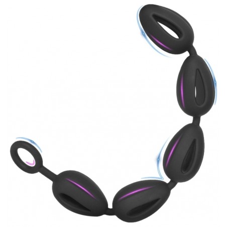 Chapelet Anal Hollow Out L - 5 Boules Creuses - En Silicone Noir Flexible - Taille Large - 51 Cm / Ø 4,5 Cm - AnalMasterBalls