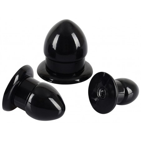 Coffret Anal Mini fat Noir - 3 Plugs A Ventouse - Tailles : De 4,5 cm A 5 cm / Ø De 3 cm A 4,9 cm - You2Toys