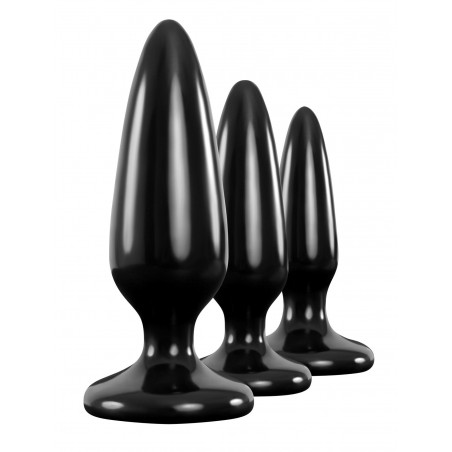 Coffret Anal Trainer Kit - TPE Noir - 3 Plugs Souples A Ventouse - Tailles : De 7 cm A 11 cm / Ø De 2 cm A 3,8 cm - Renegade