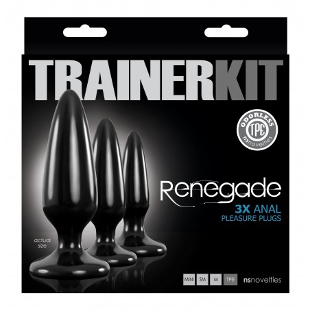 Coffret Anal Trainer Kit - TPE Noir - 3 Plugs Souples A Ventouse - Tailles : De 7 cm A 11 cm / Ø De 2 cm A 3,8 cm - Renegade