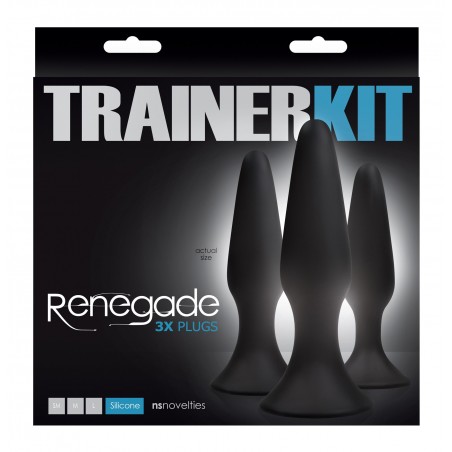 Coffret Anal Trainer Kit - Silicone Noir - 3 Plugs Souples A Ventouse - De 10 cm A 13 cm / Ø De 2,8 cm A 4,4 cm - Renegade