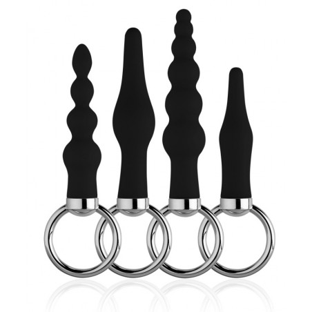 Coffret Anal Black Up - 4 Plugs Conique Ou En Chapelets - Anneaux En Métal - De 7,5 cm A 10,5 cm / Ø De 1,7 cm A 2,3 cm - NMC