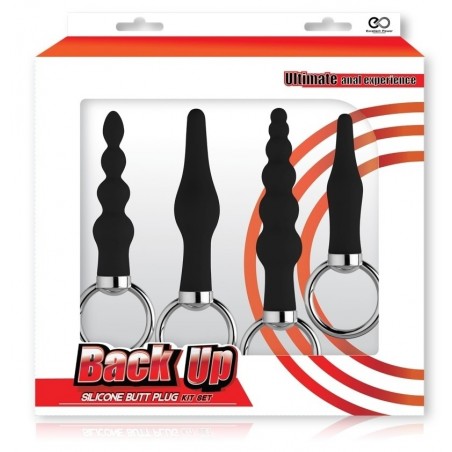 Coffret Anal Black Up - 4 Plugs Conique Ou En Chapelets - Anneaux En Métal - De 7,5 cm A 10,5 cm / Ø De 1,7 cm A 2,3 cm - NMC
