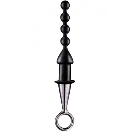 Chapelet Anal Beads In En Silicone Noir - Anneau en métal - 4 Boules Et 1 Tige - 16,5 cm / Ø 2 Cm Et 3 Cm - NMC