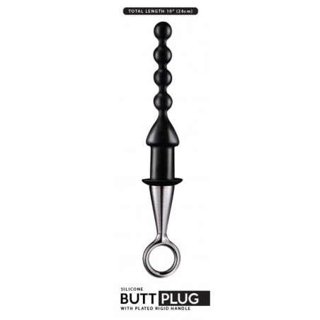 Chapelet Anal Beads In En Silicone Noir - Anneau en métal - 4 Boules Et 1 Tige - 16,5 cm / Ø 2 Cm Et 3 Cm - NMC