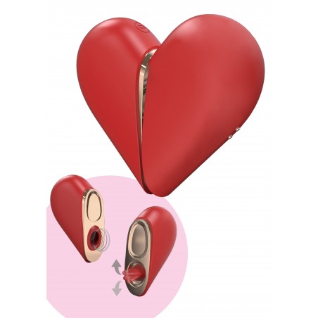 Stimulateur clitoridien 2 En 1 - HeartBreaker Rouge - 1 Côté Aspirant - 1 Côté Langue - Waterproof  - USB - 8 cm / 8 cm - Xocoon