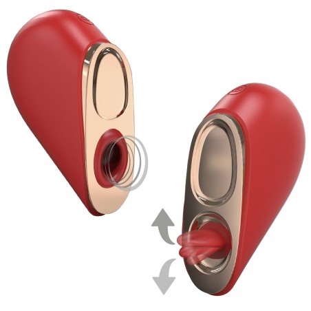 Stimulateur clitoridien 2 En 1 - HeartBreaker Rouge - 1 Côté Aspirant - 1 Côté Langue - Waterproof  - USB - 8 cm / 8 cm - Xocoon