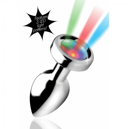 Plug Bijou Anal A LED - Rosebud Clignotant Bleu / Rouge / Vert - Thermo-Réactif - 9,5 cm / Ø 4 cm - Booty Sparks
