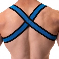 Harnais Pour Homme Colin - Bleu Fluo Liseré Noir - Ecusson Ourson - Sangles 4 cm - T : XS / S / M / L / XL - Barcode Berlin
