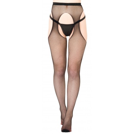 Collant Fishnet Suspender Effet Porte-Jarretelles - Résille Noire - Ouvert A l'entrejambe/Côtés/Fesses - Daring Intimates