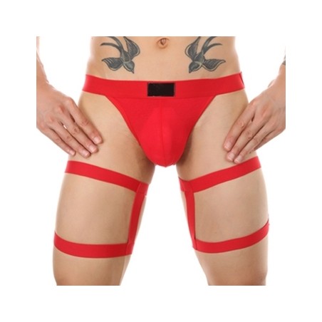 String Harnais Clelio Et Bandes Extensibles Pour Cuisses Rouge - Tailles : S / M / L / XL - MenSexyWear