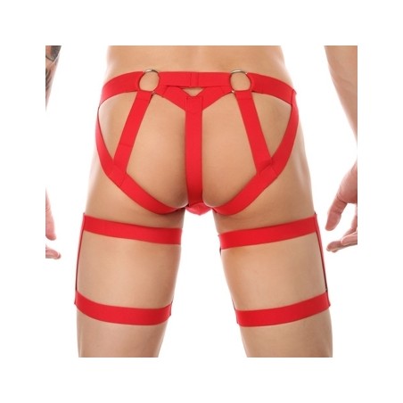 String Harnais Clelio Et Bandes Extensibles Pour Cuisses Rouge - Tailles : S / M / L / XL - MenSexyWear