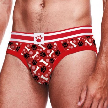 Slip Puppy Prowler - Rouge Avec Motifs Pattes De Chats Noires Et Os Blancs - Tailles S / M / L / XL / XXL - Prowler Underwear