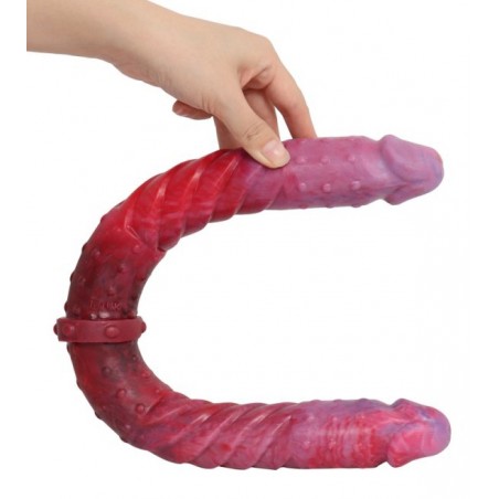 Double Gode Duo Twist De Luxe - Torsadé Et Billes - Dong En Silicone Rose Et Violet - 53 Cm / Ø 4,2 Cm - DoublePlayz