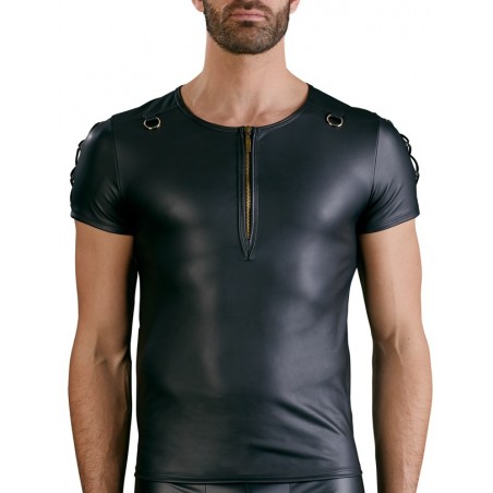 Tee-Shirt Titan Simili Cuir Noir - Lanières Aux Epaules - 2 Anneaux Et Fermeture En Métal - Tailles : S / M / L / XL - Nek