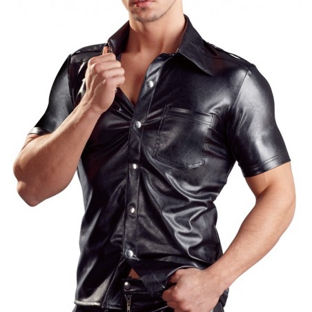 Chemise Leo En Simili Cuir Noir - Poche A Gauche - Boutons Pressions En Métal - Tailles : S / M / L / XL / XXL - Svenjoyment