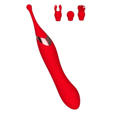 Vibromasseur Ou Stimulateur Clitoridien A 4 Têtes - Onax Double Pulse Rouge - Rechargeable - 22 cm / Ø 3,5 cm - Intoyou