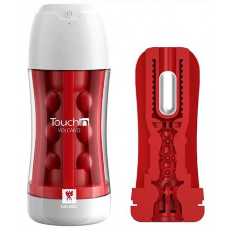 Masturbateur Touch In Rouge - Relief Avec Billes - Bullet Vibrant Amovible - Waterproof - Rechargeable - 18 cm / Ø 7 cm - Galaku