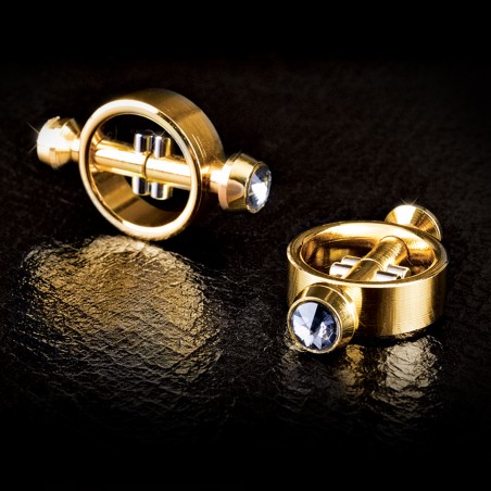 Pince A Tétons Magnetic Gold - Fermeture Autour Du Téton Par Aimant - Avec Strass - Ø 2,2 cm - Fetish Fantasy