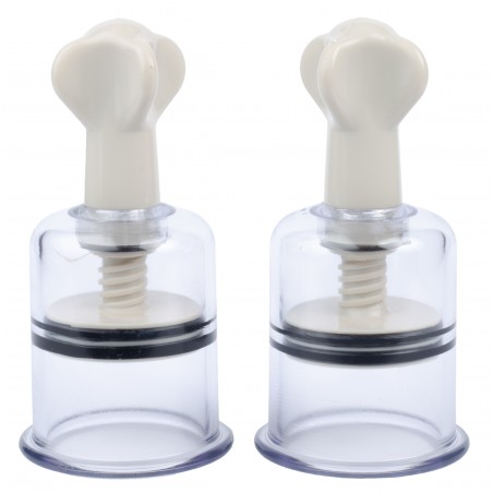2 Pompes A Vis Pour Tétons - Twist Beige XL - Transparent Et Beige - 4 cm / Ø 3,8 cm - Fukr