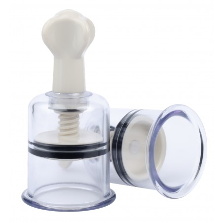 2 Pompes A Vis Pour Tétons - Twist Beige XL - Transparent Et Beige - 4 cm / Ø 3,8 cm - Fukr