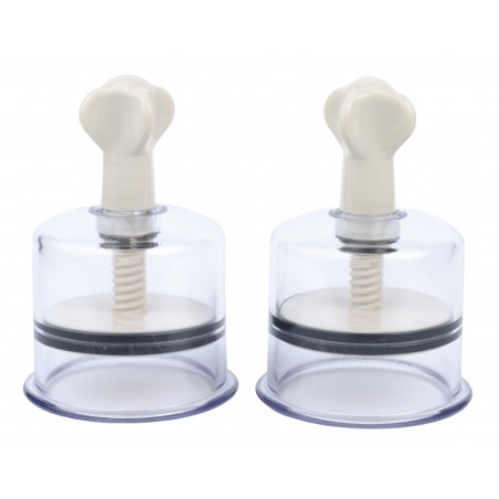 2 Pompes A Vis Pour Tétons - Twist Beige XXXL - Transparent Et Beige - 4 cm / Ø 5,8 cm - Fukr