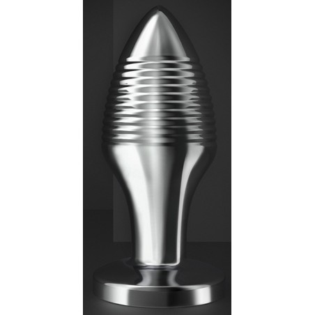 Plug Anal Vibrant Strié - Alu Stry - Télécommandé - Thermo-Réactif - Waterproof - Rechargeable - 6,5 cm / Ø 2,9 cm - Fukr