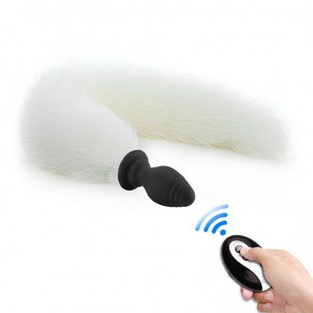 Rosebud Vibrant Fox Tail Vibe - Queue De 40 Cm Blanche - Télécommandé - Etanche - Rechargeable - 6,5 cm/ Ø 3,2 cm - Kinky Puppy