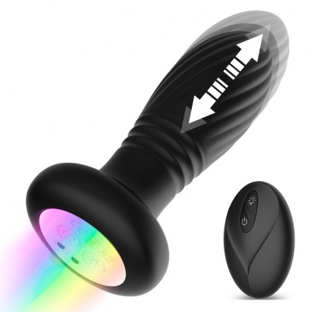 Plug Anal Vibrant Et Va-Et-Vient Torsadé - Tainy Noir - Base à LED - Télécommandé - Rechargeable - 10,5 cm / Ø 3,7 Cm - Intoyou