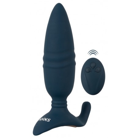 Stimulateur De Prostate Vibrant Et Va-Et-Vient Strié - Butt Thrust Bleu -  Télécommandé - Etanche - USB - 14 cm / Ø 4 Cm - Anos
