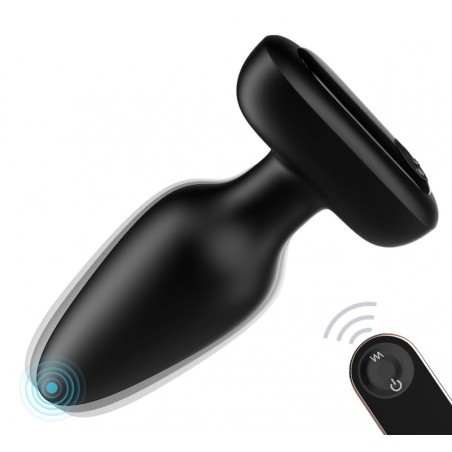 Plug Anal Vibrant Visual - Silicone Noir - Forme Lisse - Télécommandé - Rechargeable - 10 cm / Ø 4,2 cm - AnalTech