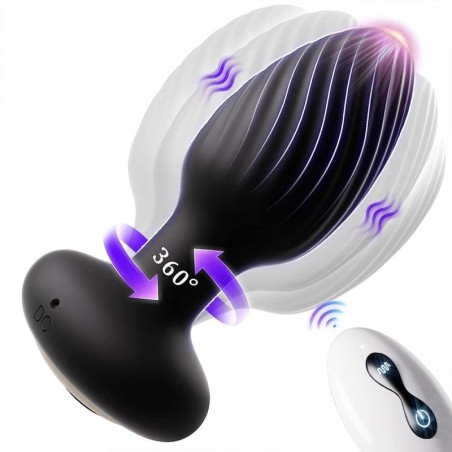 Plug Anal Vibrant Et Rotatif - Turn Ass Noir - Télécommandé - Waterproof - Rechargeable - 8 cm / Ø 3,4 Cm - AnalTech