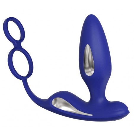 Plug Anal Vibrant Et Electrostimulation Lawis Bleu + Ballring + Cockring - Télécommandé - USB - 10 cm / 3,7 cm - AnalTech