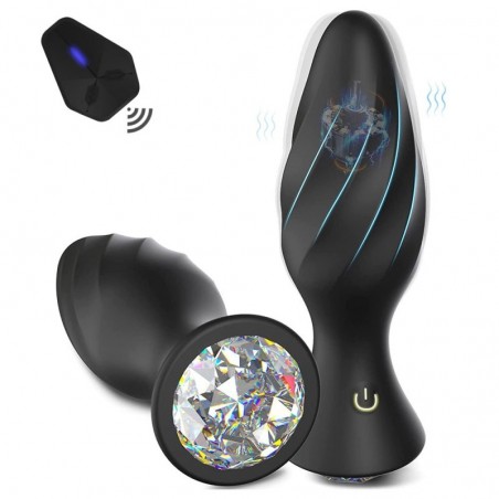 Rosebud Jewervibe - Silicone Noir - Strass Transparent - Télécommandé - Waterproof - Rechargeable - 10 cm / Ø 3,5 cm - Generique