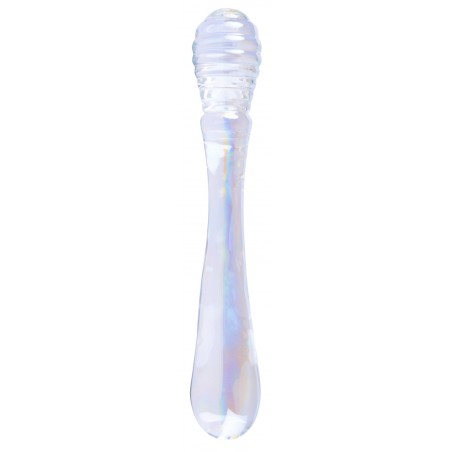Gode Twin Pleasures Transparent Et Reflets Multicolores - 2 Côtés Différents - Verre Thermo Réactif - 20 cm / Ø 3,6 Cm - Lovetoy