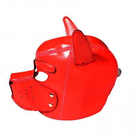 Cagoule Puppy Smart Rouge - Dog Training - Simili Cuir Et Néoprène - Museau Amovible - Taille Unique - Kinky Puppy