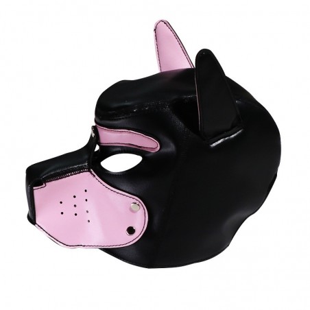 Cagoule Puppy Smart Rose Et Noir - Dog Training - Simili Cuir Et Néoprène - Museau Amovible - Taille Unique - Kinky Puppy