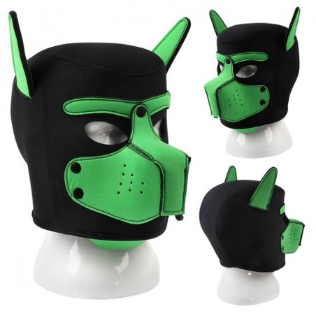 Cagoule Puppy Dog On Noir Et Vert - Dog Training - Tissu Et Néoprène - Museau Amovible - Taille Unique - Kinky Puppy