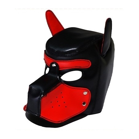 Cagoule Puppy Rouge - Tête De Chien - Dog Training - Simili Cuir - Museau Amovible - Taille Unique - Kinky Puppy