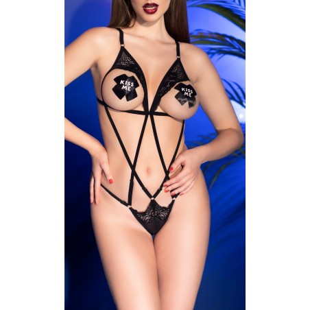 Body Minimaliste Ovia Noir - Dentelle et Lanières - Seins Nus - Ouvert Aux fesses - Tailles : S/M - L/XL - Chilirose