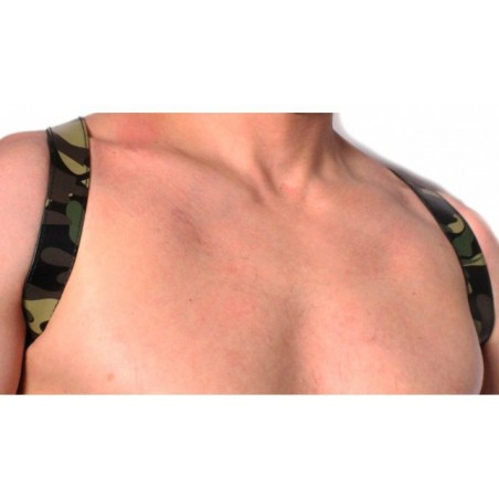 Harnais Pour Homme Acc.CHROME-CROSS - Cuir Camouflage - Sangles Réglables Par Pression - Anneau En Métal - S/M - L/XL - Ouch