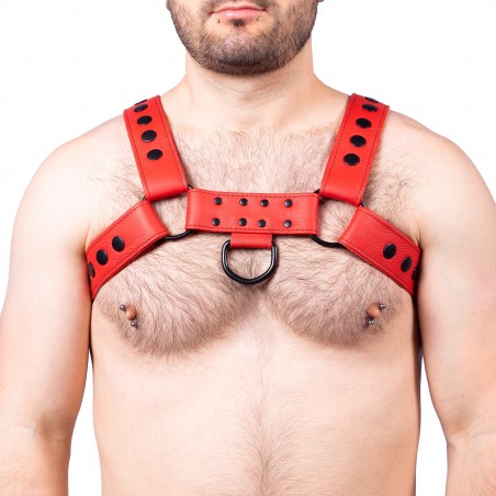 Harnais Pour Homme Snap Rouge - Cuir Véritable - Sangles Réglables - Rivets Et Anneaux - S/M - L/XL - XXL - The Red