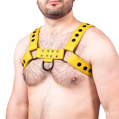 Harnais Pour Homme Snap Jaune - Cuir Véritable - Sangles Réglables - Rivets Et Anneaux - S/M - L/XL - The Red